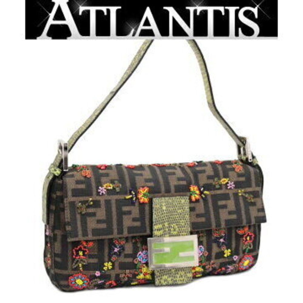 Fendi Mamma Bucket beaded handbag brown Zucca canvas lizard